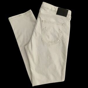 True Religion Rocco Relaxed Skinny Jeans Mens Size 36 x 32 White Denim Stretch